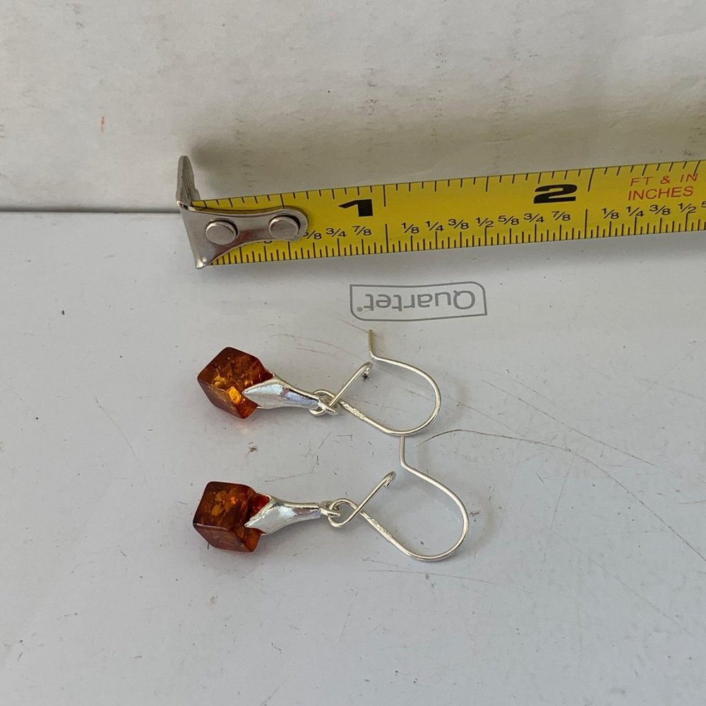 Cube Shape Amber Drop Dangle Silver Botw Earrings - image 4